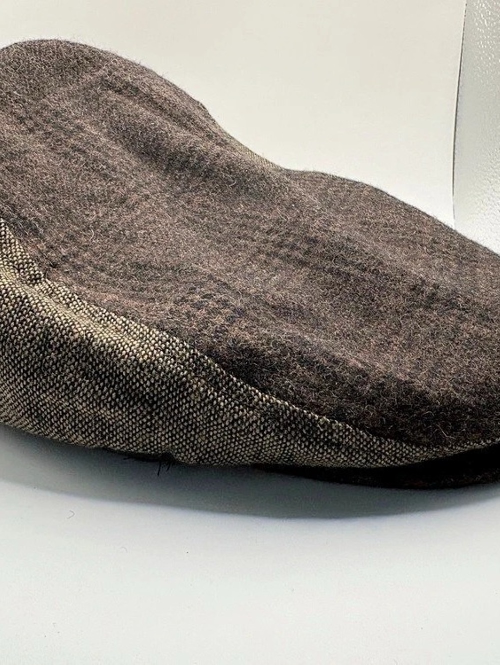 Croft & Barrow Mens L/XL Brown Plaid Wool Blend Flat Cap Ivy Hat Quilted Lined